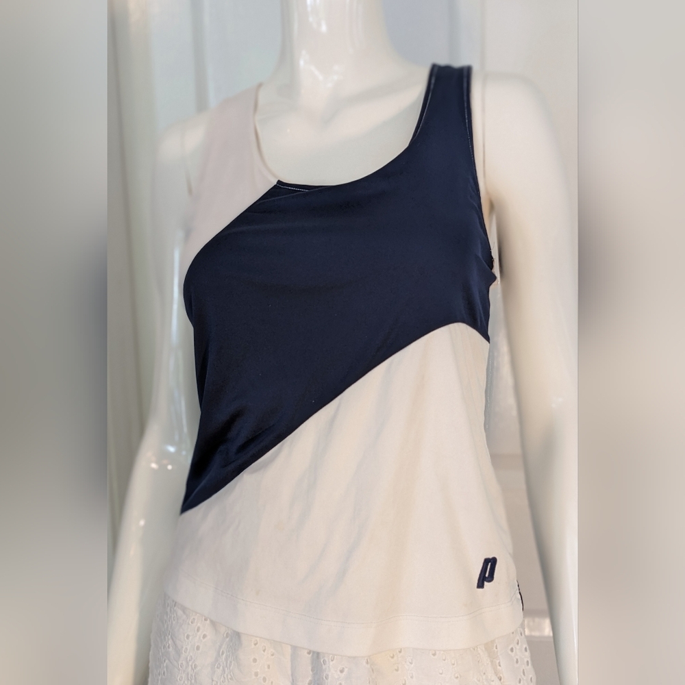 Prince Women's White And Blue Navy ,Cross Straps On Back, Sport Top